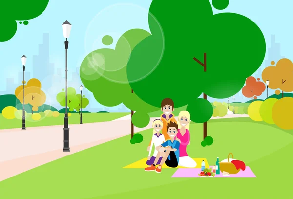 Piknik üzerinde çocuklu aile — Stok Vektör