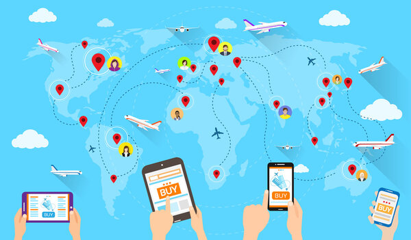 Полет и карта мира
