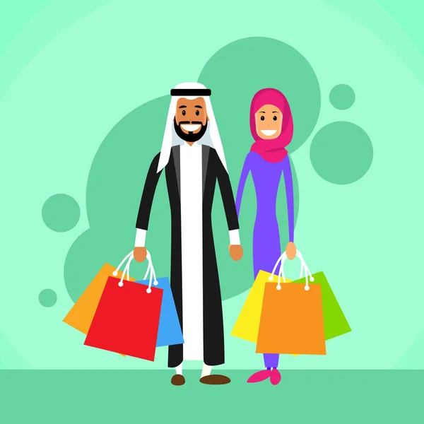 Homem Árabe e Mulher Compras — Vetor de Stock