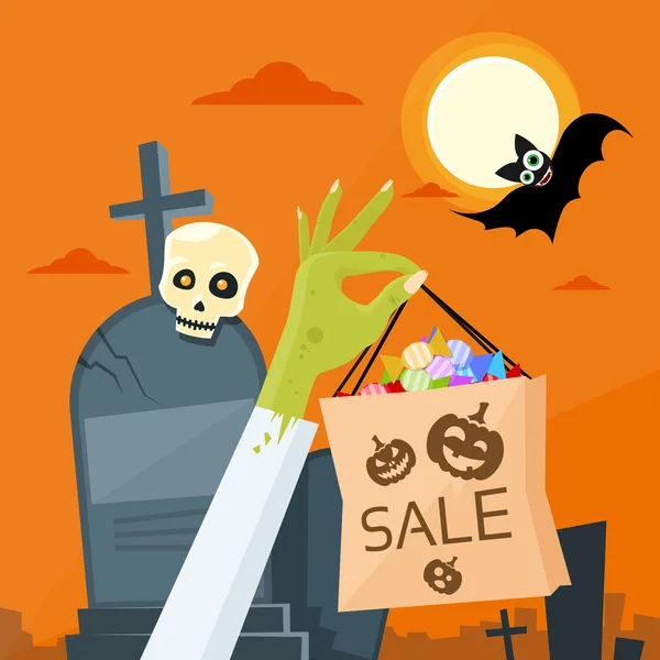 Zombie Green Hand Hold Shopping Bag — Stock Vector