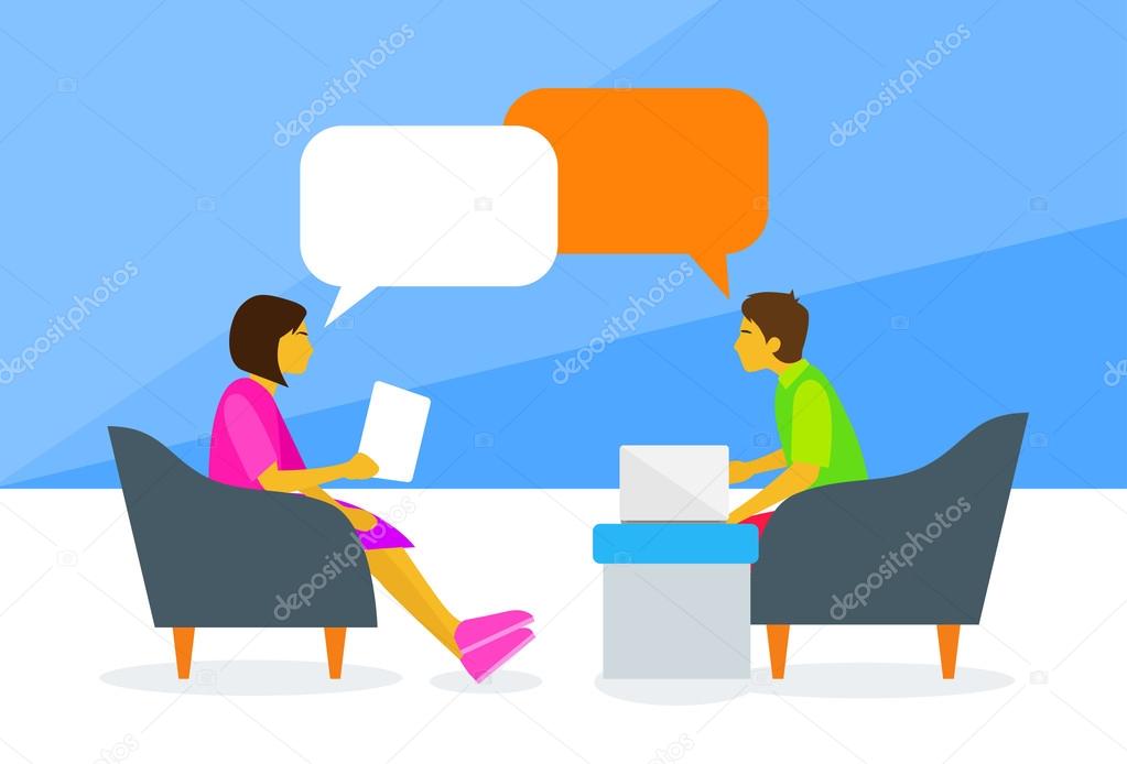 People Chat Sitting Man and Woman