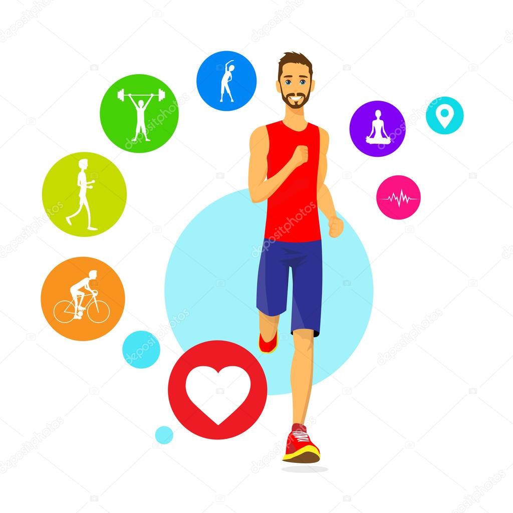 Sport Man Run Fitness App Tracker Icon Wearable Technologies Smart Watch Jogging Training Vector Illustration