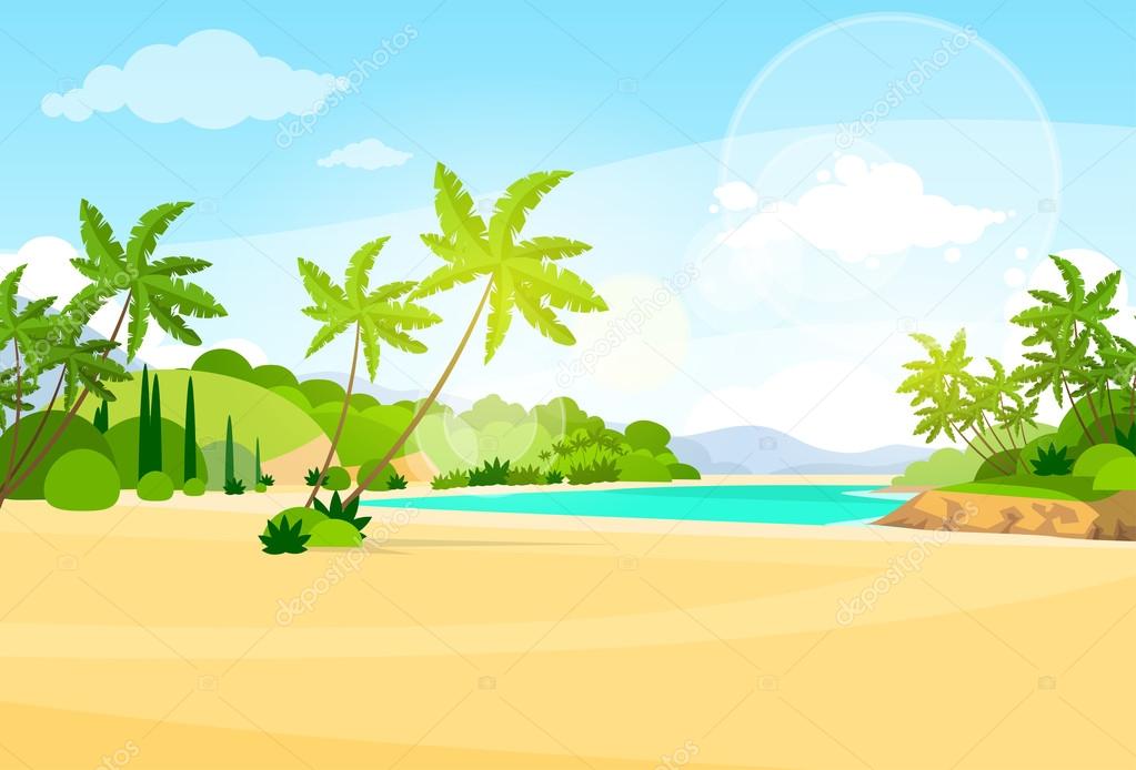 tropical beach with palm trees on island