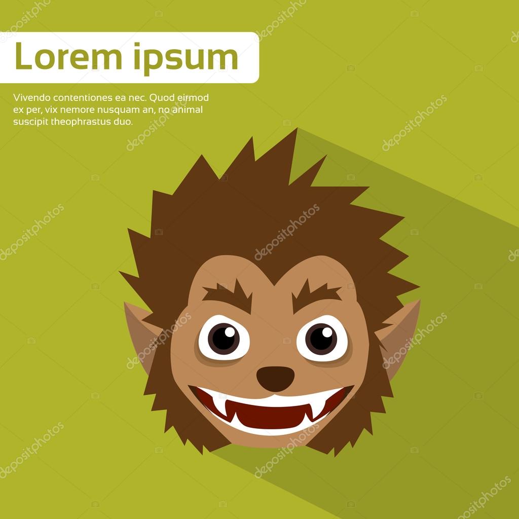 Werewolf Head Halloween Monster Wild Animal Wolf Flat Vector Illustration