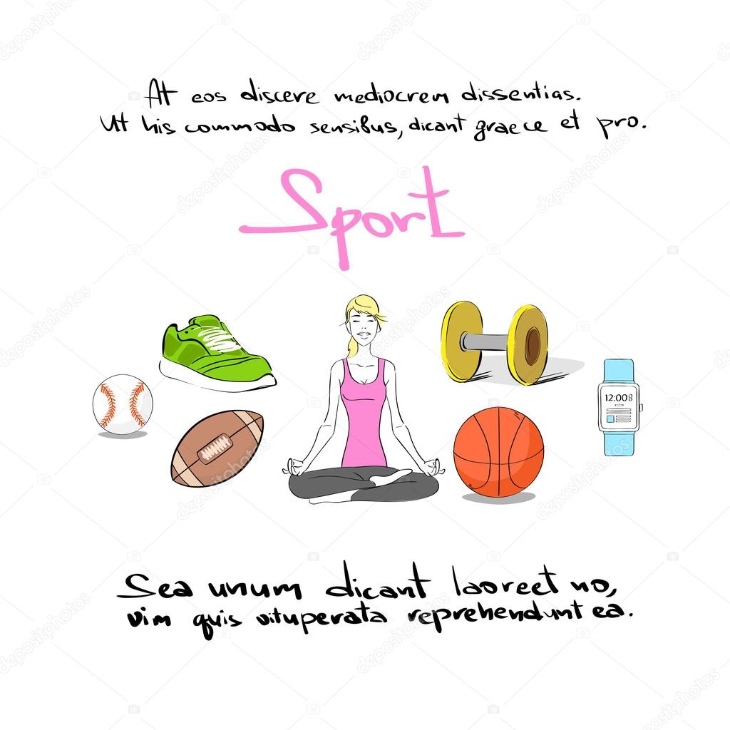 Woman Sport Icon Hand Draw Color Logo Set Collection Vector Illustration