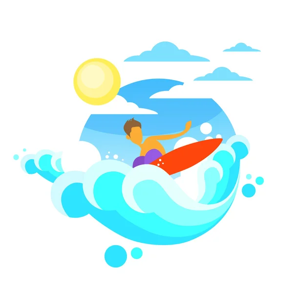 Homme surf mer vague — Image vectorielle