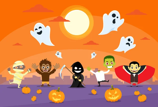 Cartão de bandeira de monstros de Halloween — Vetor de Stock
