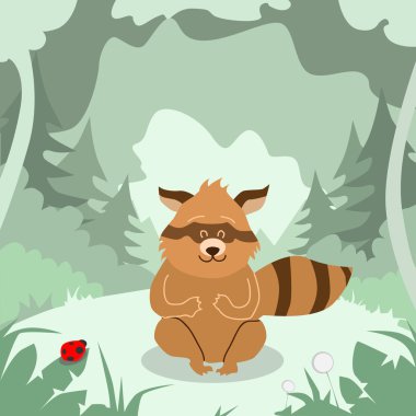 Çizgi film Rakun yeşil orman