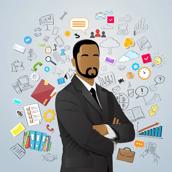 African American Businessman Over Doodle — Stockvector