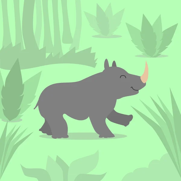 Dibujos animados Rhino en la selva verde — Vector de stock