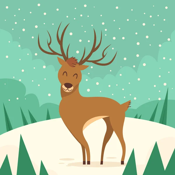 Reno animal en el bosque de invierno — Vector de stock