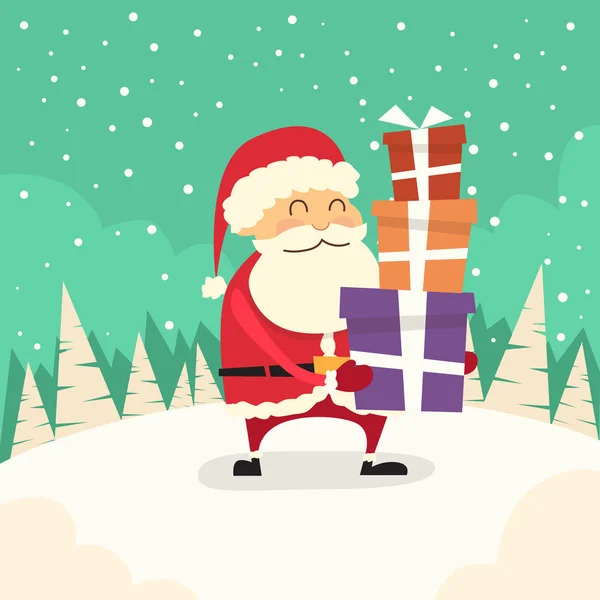 Santa Claus con cajas de regalo de dibujos animados — Vector de stock