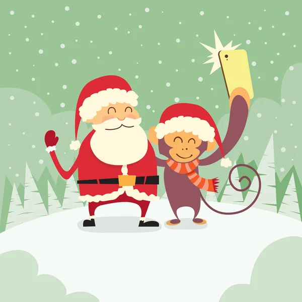Weihnachtsmann mit Affe zu Weihnachten — Stockvektor