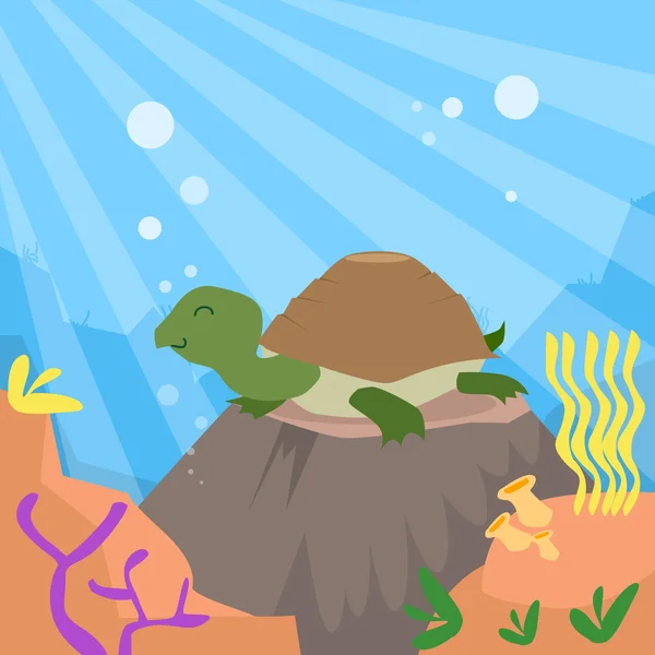 Cartoon Turtle Underwater - Stok Vektor
