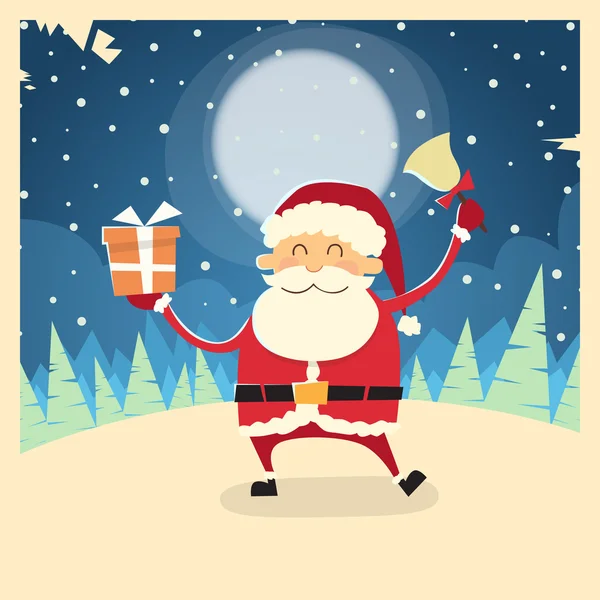 Weihnachtsmann mit Glocke und Geschenk — Stockvektor