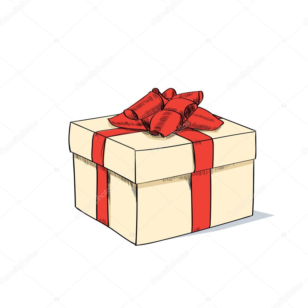 Red Gift Box Present ,Sketch Retro, Vector Illustration