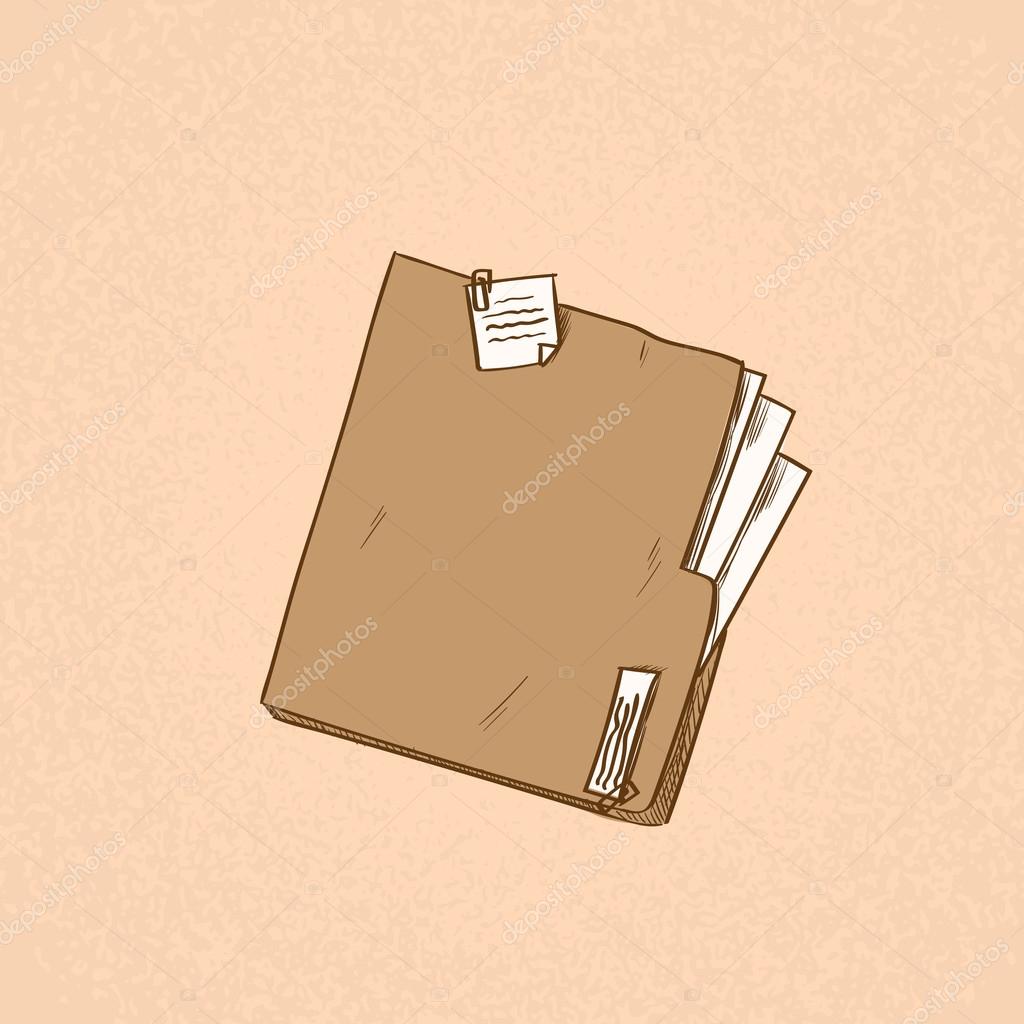 Orange Folder with Paper Documents, File ,Sketch, Retro ,Vector Illustration