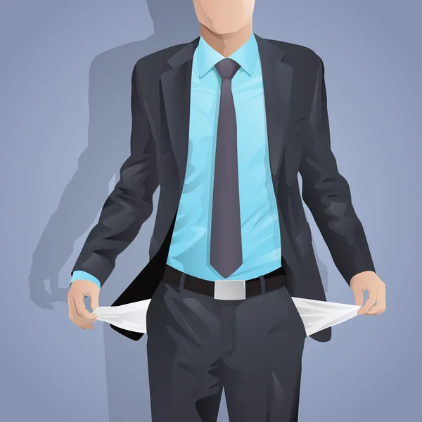 Businessman showing empty pockets — Stock Vector