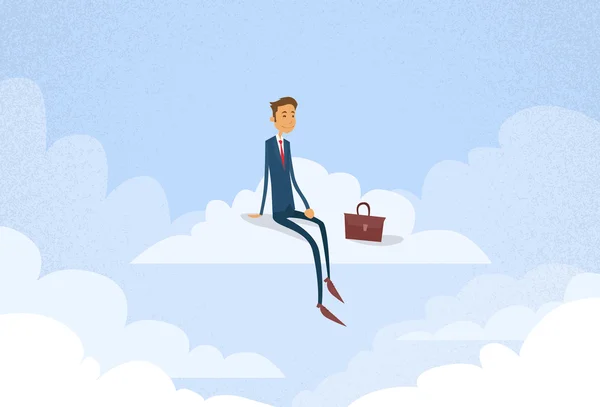 Hombre de negocios sentado en la nube — Vector de stock