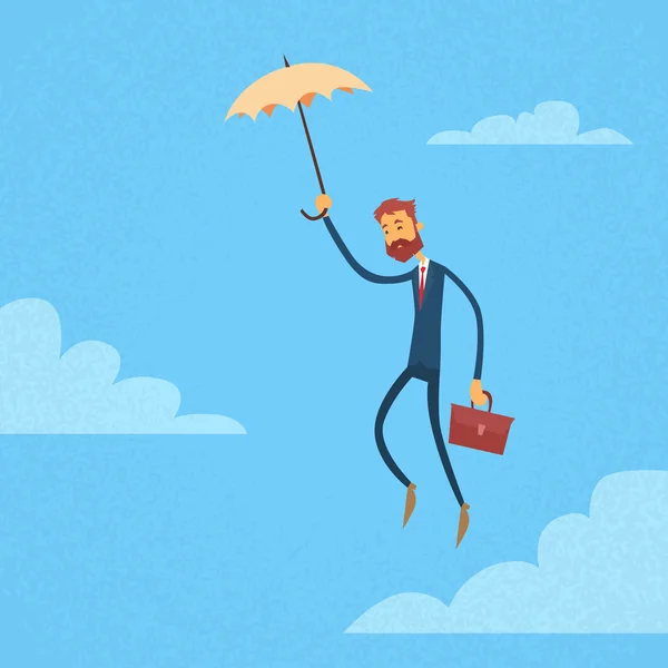 Businessman Flying on Umbrella — Stock Vector