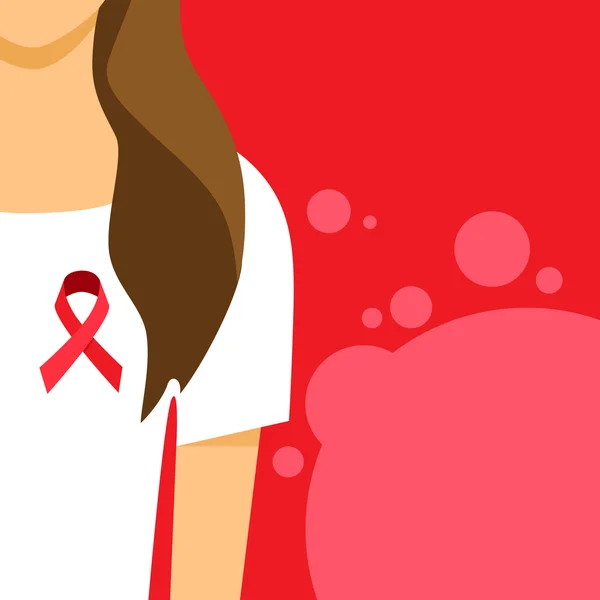 Mujer con cinta roja Día del SIDA — Vector de stock