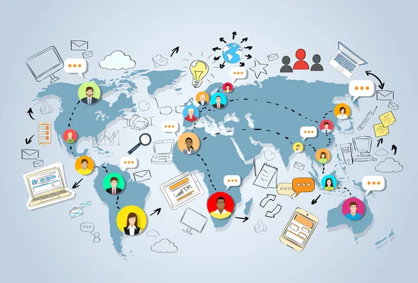 Sosyal medya iletişim Dünya Haritası — Stok Vektör