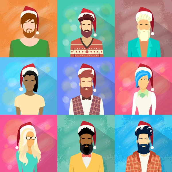 Gente Avatares en Santa Sombreros — Vector de stock