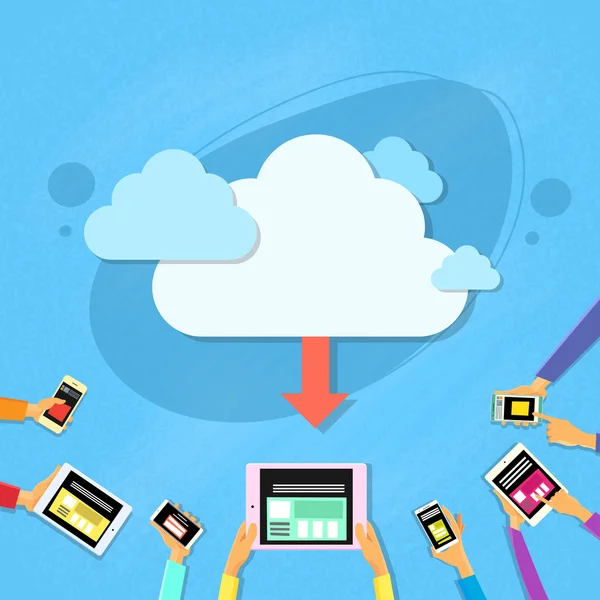 Dispositivos digitales y carga Cloud — Vector de stock