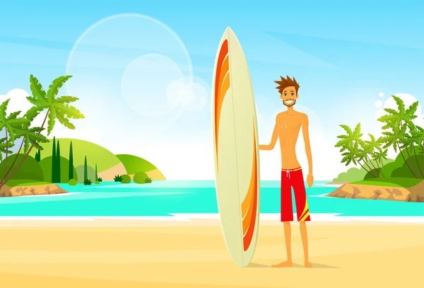 Homme avec planche de surf — Image vectorielle