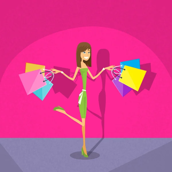 Mujer con bolsas de compras — Vector de stock