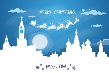 Santa Claus Sleigh Moskova şehir üzerinde