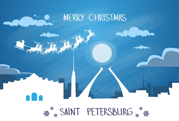 Santa Claus Trineo sobre San Petersburgo — Vector de stock