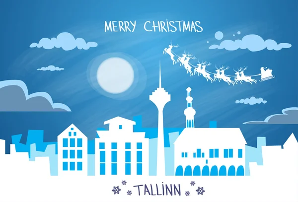 在塔林市圣诞老人圣诞老人雪橇 — 图库矢量图片