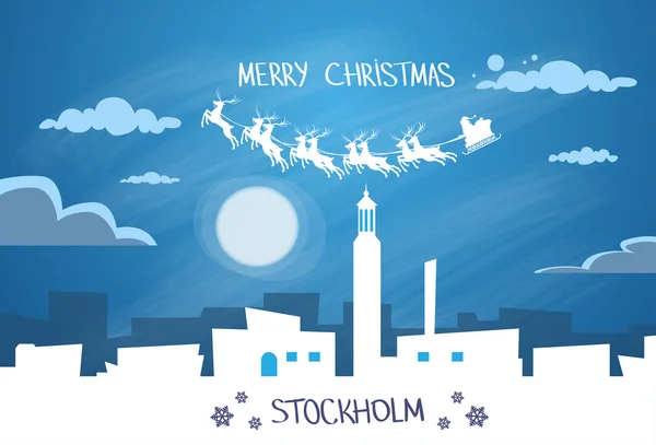 Santa Claus Sleigh Stockholm şehir üzerinde — Stok Vektör