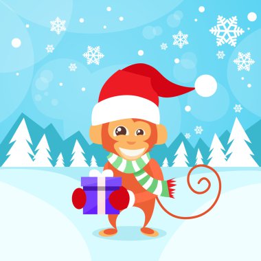 Mutlu maymun giyen Noel Baba şapkası