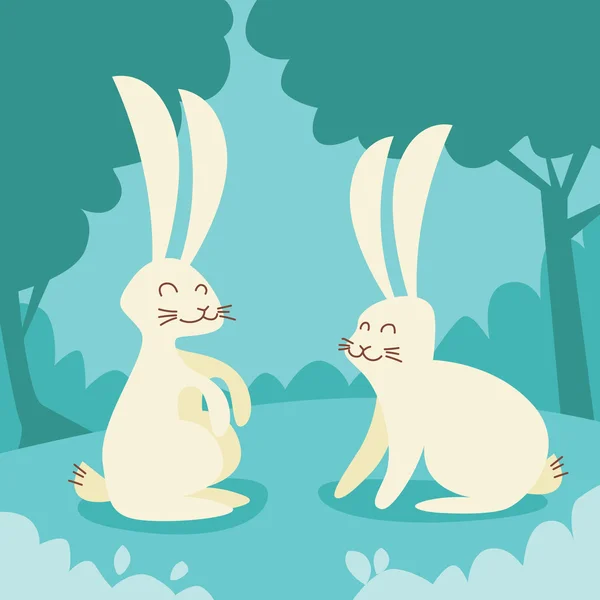 White Rabbits Sitting on Grass — Stock Vector
