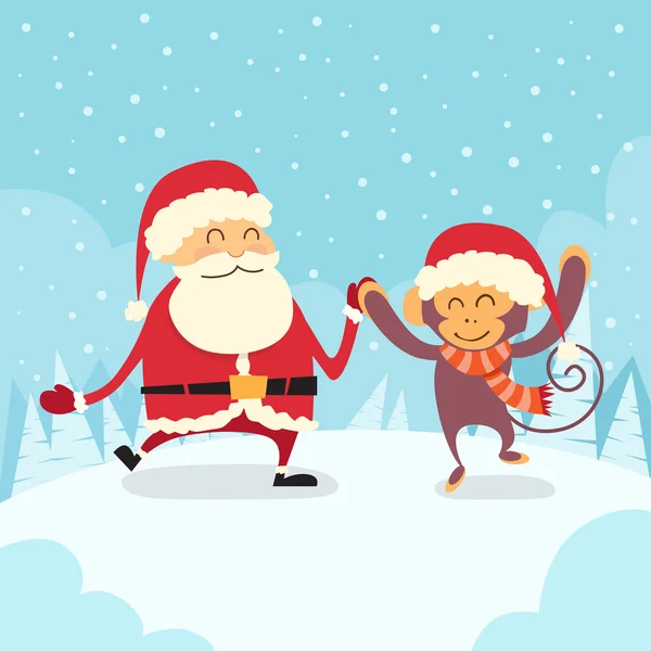 Cláusula de Santa Claus y Mono Tomándose Selfie — Vector de stock