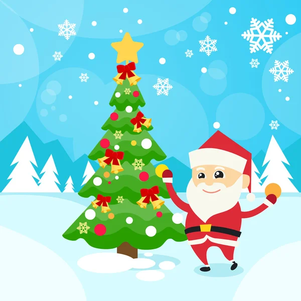 Santa Claus and Christmas Tree — Stock Vector