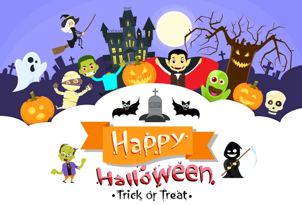 Happy Halloween Banner med monster — Stock vektor