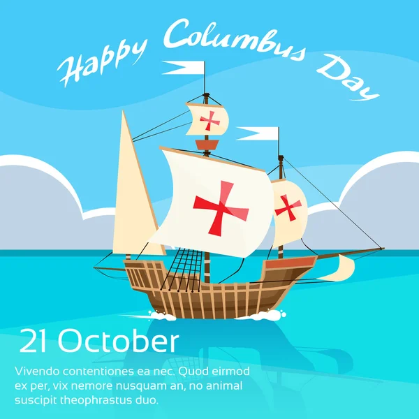 Feliz Dia de Colombo com Navio —  Vetores de Stock