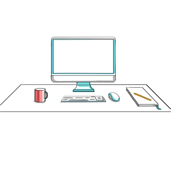 Pantalla del ordenador en la mesa — Vector de stock