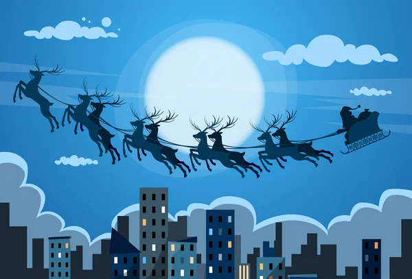 Santa Claus en slee met rendieren — Stockvector