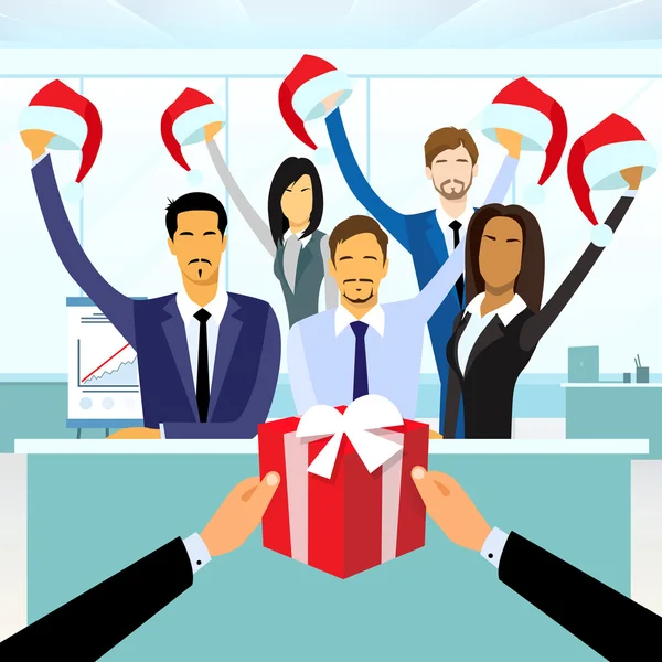 Business mensen Group met de doos van de Gift — Stockvector