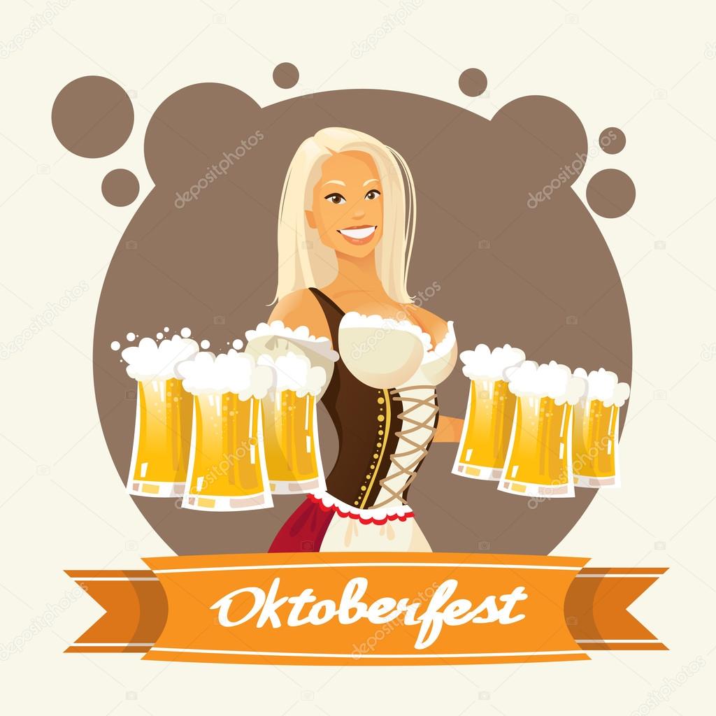 Oktoberfest  Girl Holding Beer  Glasses