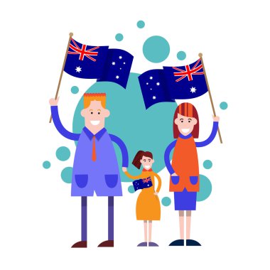 Avustralya günü ve aile ile ulusal bayrak