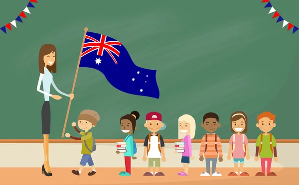 Okul öğretmen Holding Avustralya bayrağı — Stok Vektör