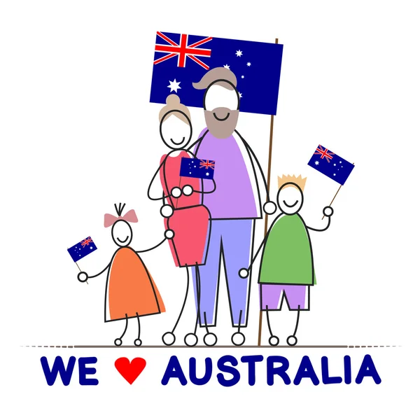 Australië vlaggen en familie — Stockvector