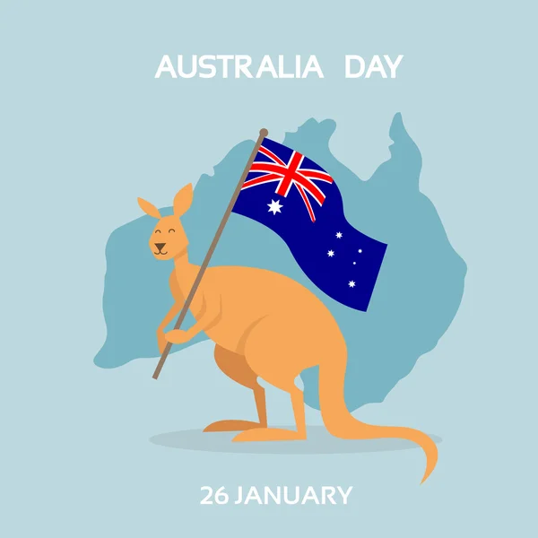 Australia Day dan Kanguru dengan Bendera - Stok Vektor