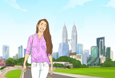Asyalı kız bitti yol Modern şehir