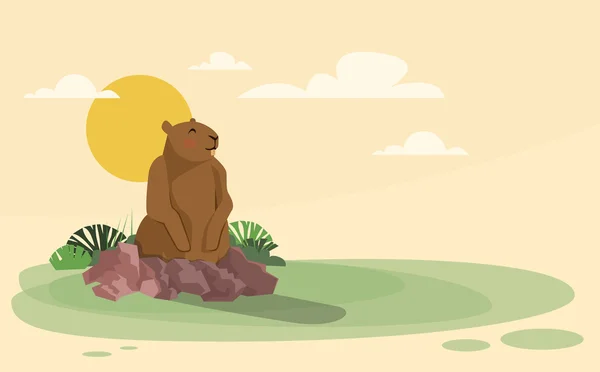 Día de la Marmota Animal Despertar vacaciones de primavera — Vector de stock